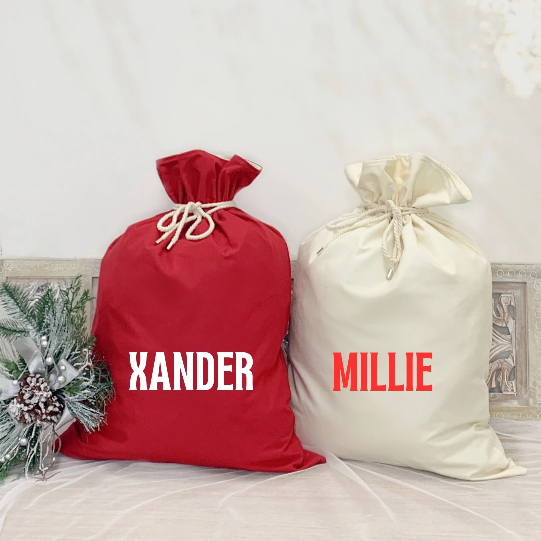 MLW By Design - Canvas Christmas Personalised Santa Sacks | 2 Colours - MLW By Design 2 MLW By Design - Canvas Christmas Personalised Santa Sacks | 2 Colours - MLW By Design - Image 2